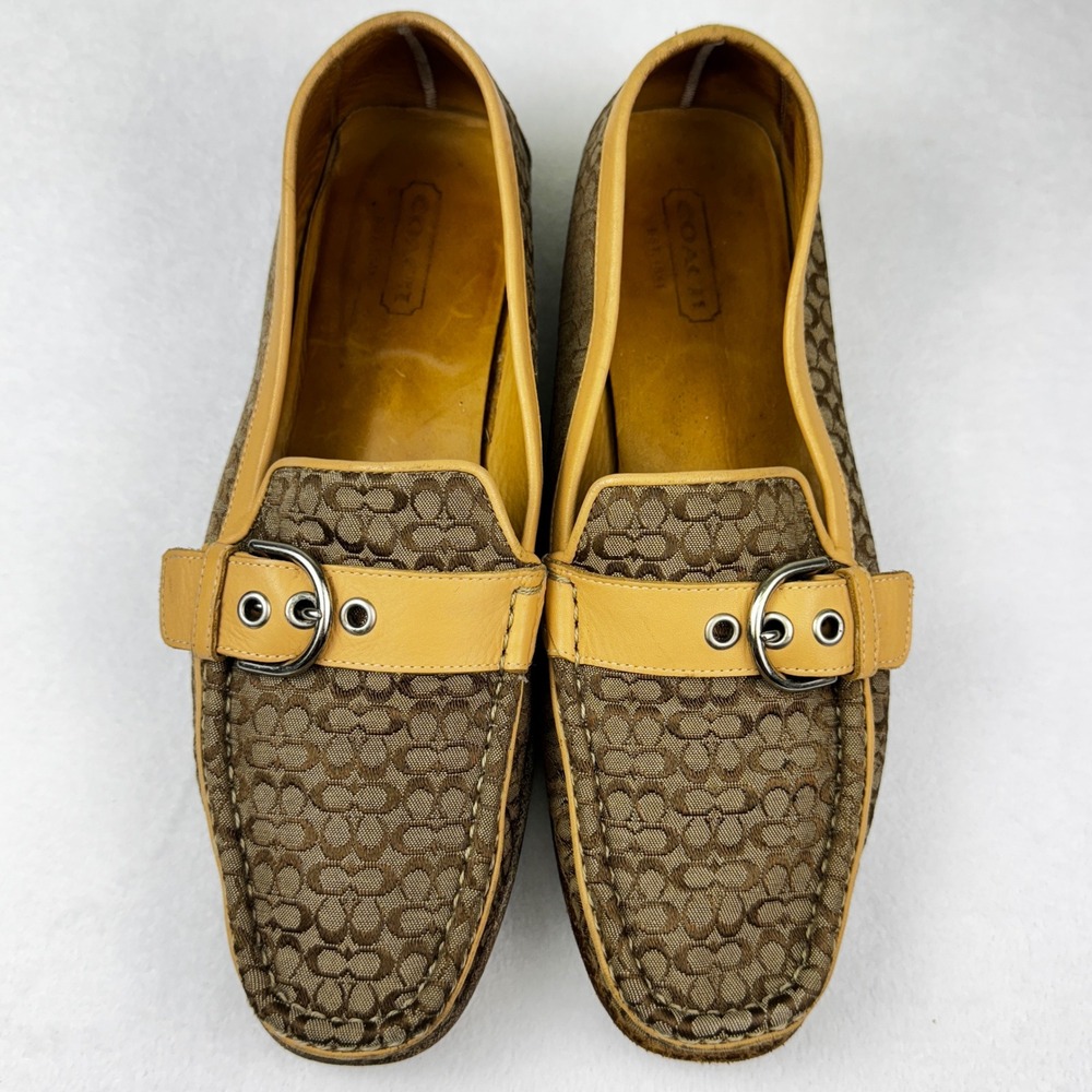 Coach Tan Signature Canvas & Yellow Leather Loafers - Picture 2 of 11